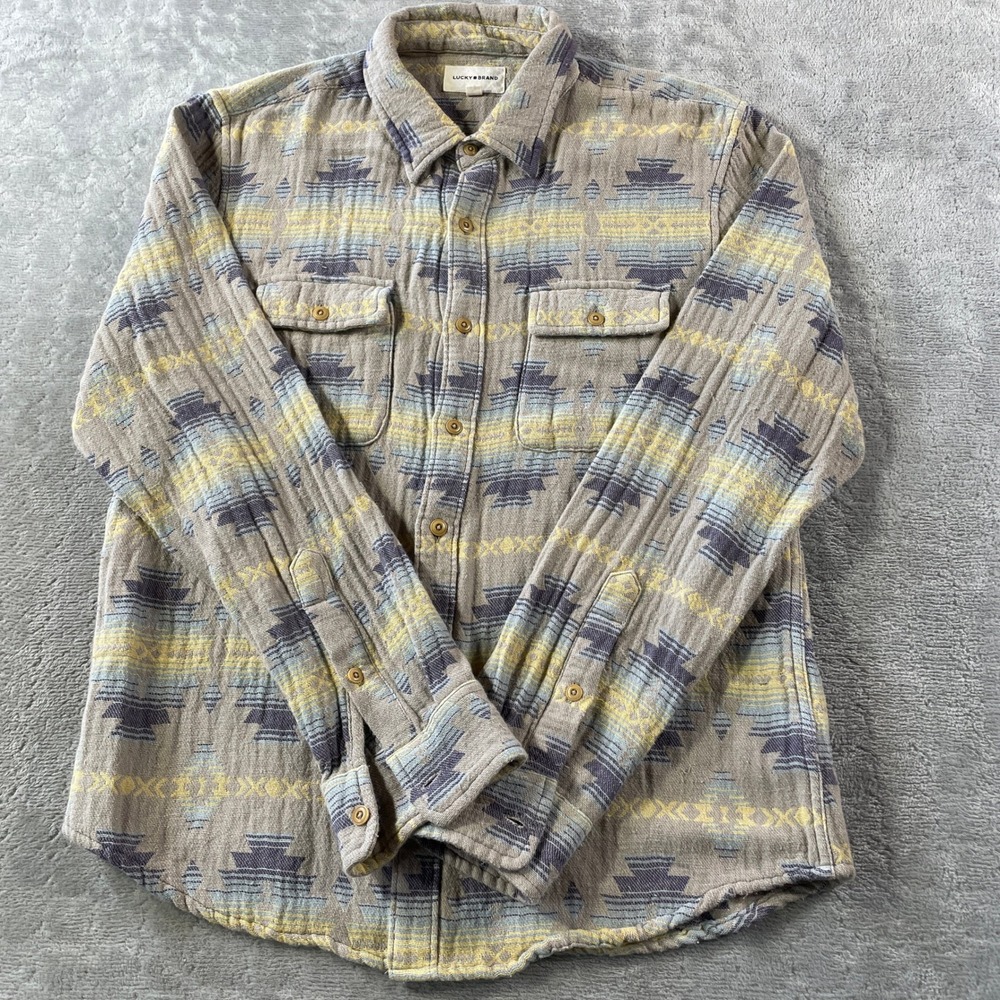 Lucky Brand Flannel Shirt Shacket Mens Small Southwestern Aztec Western Fall